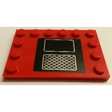 red tile modified 4 x 6 with studs on edges with silver roof grille and hatch on black background pattern sticker - set 8184