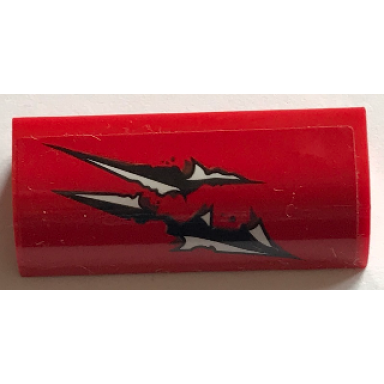 red slope curved 1 x 4 x 1 1 3 with black and silver tear marks pattern sticker - set 70907
