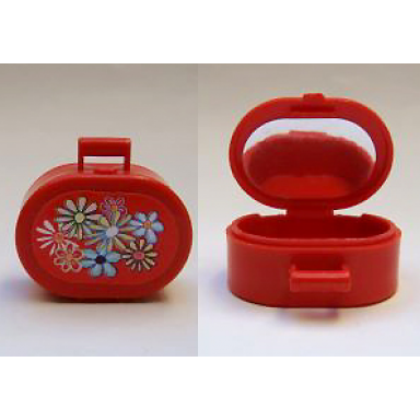 red scala utensil oval case with flowers and mirror pattern stickers - set 3142