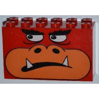 red brick 2 x 6 x 3 with monster face pattern