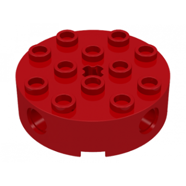 red brick round 4 x 4 with 4 side pin holes and center axle hole