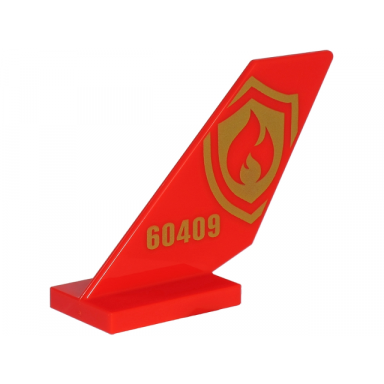 red tail shuttle with gold 60409 and fire logo with flame and shield pattern on both sides