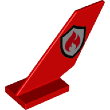 red tail shuttle with silver and black fire logo outline pattern on both sides