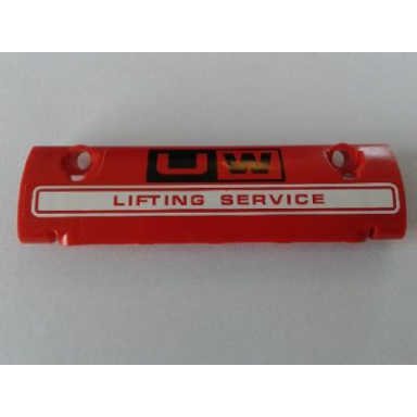 red technic panel curved 11 x 3 with uw lifting service pattern sticker - set 8258