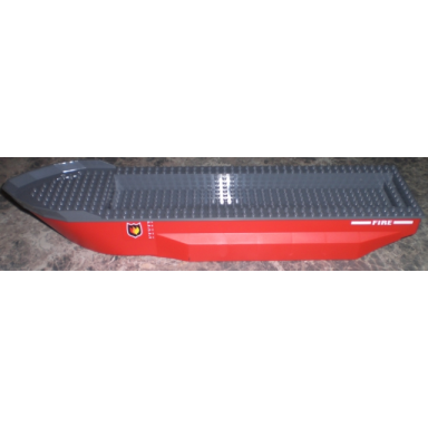 red boat hull unitary 51 x 12 x 6 with side bulges with dark bluish gray top with fire logo pattern on both sides stickers - set 7207