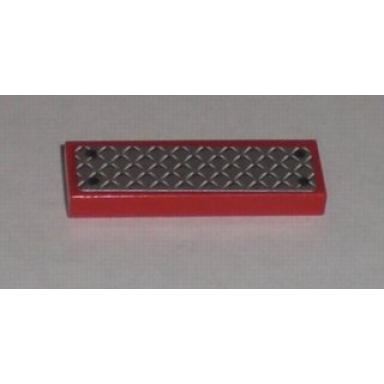 red tile 1 x 3 with black rivets on silver tread plate pattern sticker - set 7206