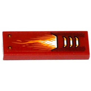 red tile 1 x 3 with yellow and white flame vents and 2 yellow rivets pattern model left side sticker - set 70145