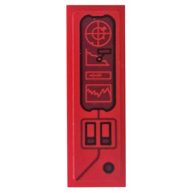 red tile 1 x 3 with control panel radar graphs and switches pattern sticker - set 76095