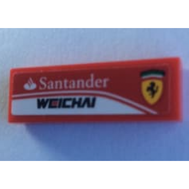 red tile 1 x 3 with santander weichai and ferrari logo pattern model left side sticker - set 75879