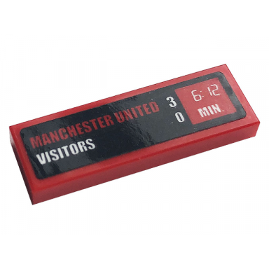 red tile 1 x 3 with manchester united 3 visitors 0 and clock with 6:12 min pattern sticker - set 10272