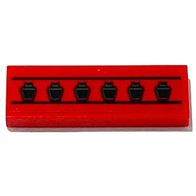 red tile 1 x 3 with pistons and 2 black lines pattern sticker - set 75882
