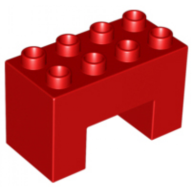 red duplo brick 2 x 4 x 2 with 2 x 2 cutout on bottom