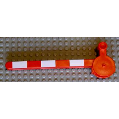 red duplo train crossing gate crossbar with large handle with white stripes pattern