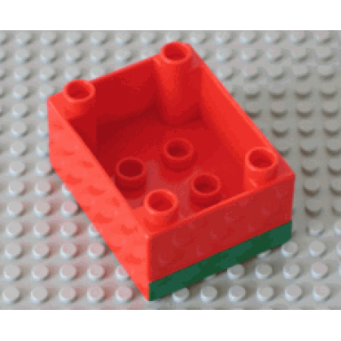 red duplo train locomotive cabin base with green stripe on two sides