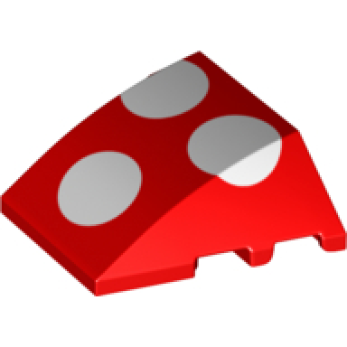 red wedge 4 x 3 triple curved no studs with three white polka dots pattern