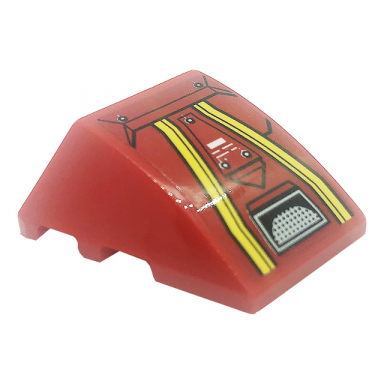 red wedge 4 x 3 triple curved no studs with hull plates yellow stripes silver grille and dots pattern sticker - set 80008