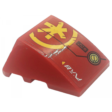 red wedge 4 x 3 triple curved no studs with bright light orange ninjago k symbol pattern model left side sticker - set 71755
