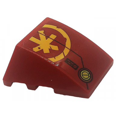 red wedge 4 x 3 triple curved no studs with bright light orange ninjago k symbol pattern model right side sticker - set 71755