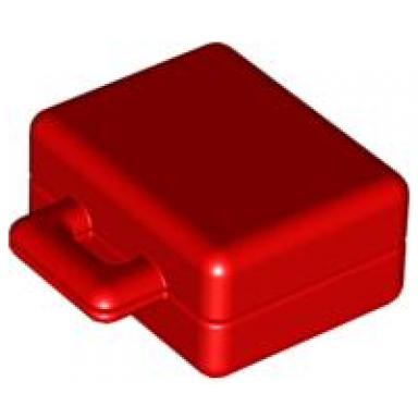 red duplo utensil suitcase with embossed duplo rabbit logo on front and back