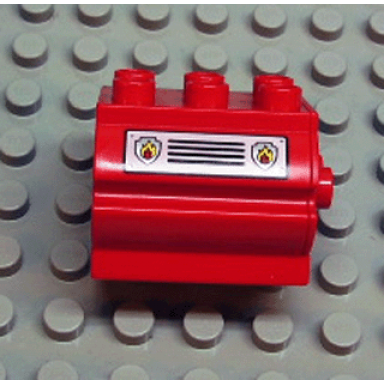 red duplo container water container with fire shields and grille pattern on both sides