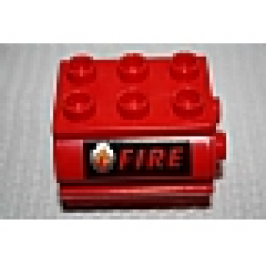 red duplo container water container with fire text and fire logo on black pattern