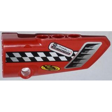 red technic panel fairing 4 small smooth long side b with air intake checkered stripe and sponsor logos pattern sticker - set 42011