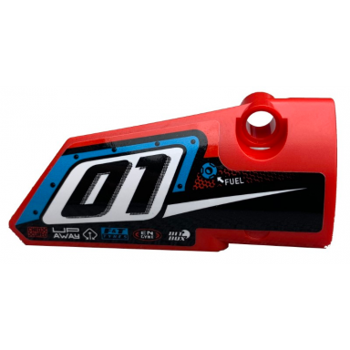red technic panel fairing 4 small smooth long side b with 01 fuel hole and white stripe on black background pattern sticker - set 42073