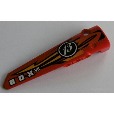 red technic panel fairing 6 long smooth side b with orange and yellow flames 13 and box v8 pattern sticker - set 8864