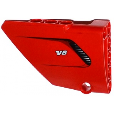 red technic panel fairing 13 large short smooth side a with air intake and v8 pattern sticker - set 8070