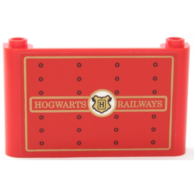 red windscreen 1 x 6 x 3 with gold hogwarts railways hogwarts logo rectangle borders and black rivets pattern sticker - set 75955