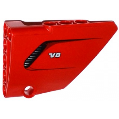 red technic panel fairing 14 large short smooth side b with air intake and v8 pattern sticker - set 8070