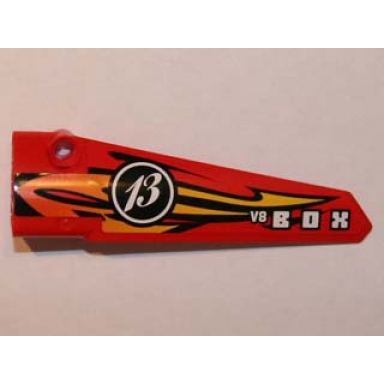 red technic panel fairing 5 long smooth side a with orange and yellow flames 13 and v8 box pattern sticker - set 8864