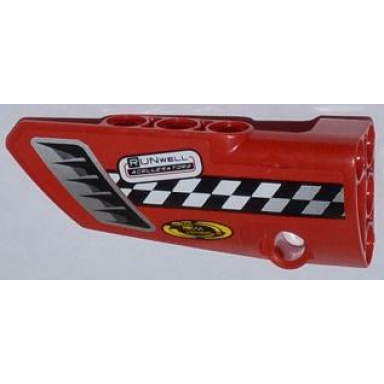 red technic panel fairing 3 small smooth long side a with air intake checkered stripe and sponsor logos pattern sticker - set 42011