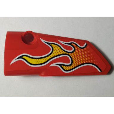 red technic panel fairing 3 small smooth long side a with flames pattern sticker - set 42005