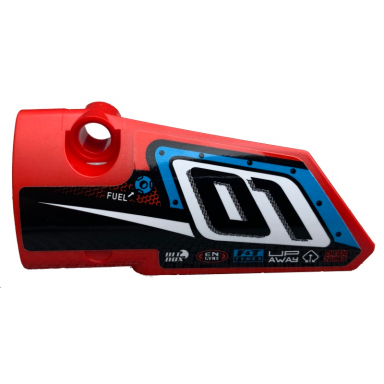 red technic panel fairing 3 small smooth long side a with 01 fuel hole and white stripe on black background pattern sticker - set 42073