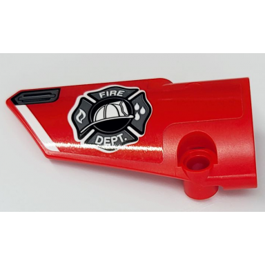 red technic panel fairing 3 small smooth long side a with fire dept shield and door handle pattern sticker - set 42075