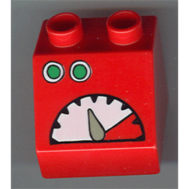 red duplo brick 2 x 2 x 1 1 2 slope 45 with green buttons and white gauge pattern