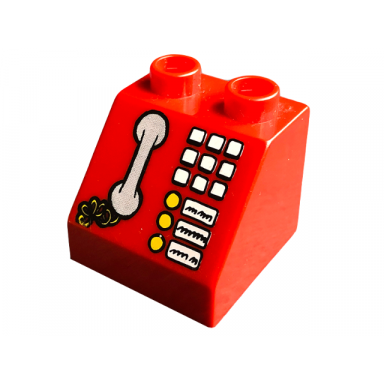 red duplo brick 2 x 2 x 1 1 2 slope 45 with telephone handset 9 buttons and 3 speed dial buttons pattern