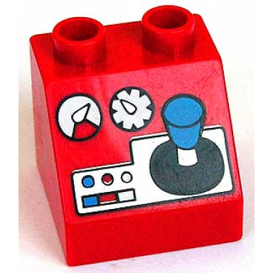 red duplo brick 2 x 2 x 1 1 2 slope 45 with joystick gauges and buttons pattern