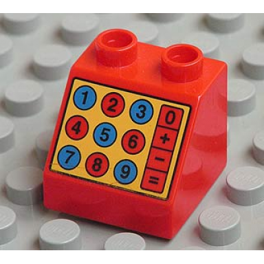 red duplo brick 2 x 2 x 1 1 2 slope 45 with calculator pattern