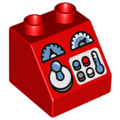 red duplo brick 2 x 2 x 1 1 2 slope 45 with joystick gauges and buttons pattern