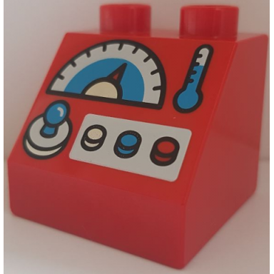 red duplo brick 2 x 2 x 1 1 2 slope 45 with joystick gauges and buttons pattern