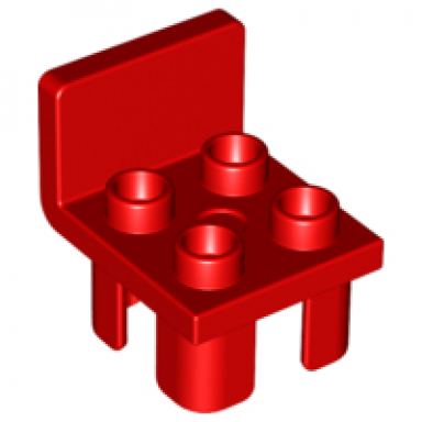 red duplo furniture chair with 4 studs and squared back