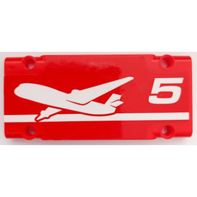 red technic panel plate 5 x 11 x 1 with white airplane stripe and number 5 pattern model left side sticker - set 42068