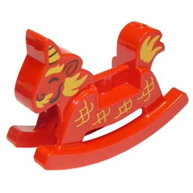 red duplo rocking horse with scales and horn pattern qilin kirin