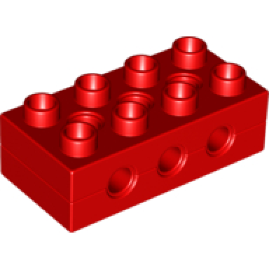 red duplo technic brick 2 x 4 with 3 holes