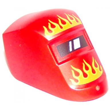 red minifigure visor welding with flames orange and yellow pattern