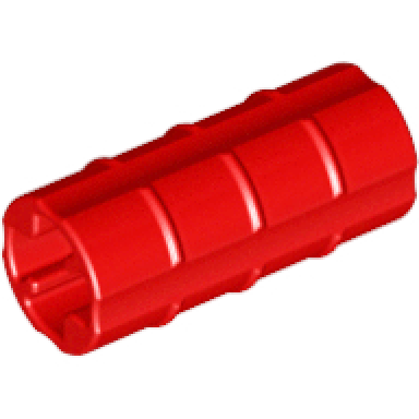 red technic axle connector 2l ridged with x hole x orientation