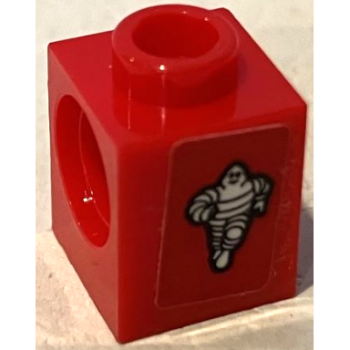 red technic brick 1 x 1 with hole with michelin man logo pattern sticker - set 75881