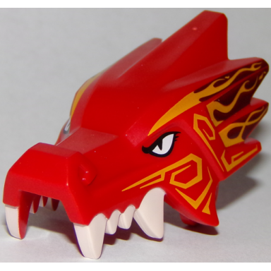 red dragon head ninjago jaw upper with four white teeth per side with white eyes and bright light orange and dark red markings pattern